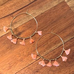 Brass Silk Tassel Festival Style Hoop Earrings